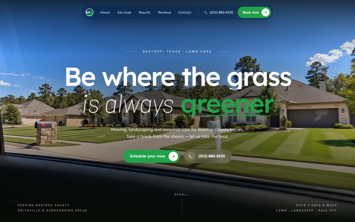 Mow Bastrop website, desktop